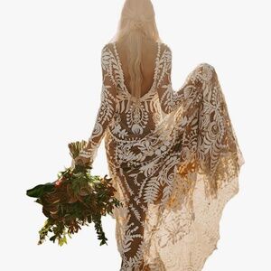 Women's Cowboy Wedding Dress 2 Pieces Long Sleeves Rustic Lace Elopement Mermai